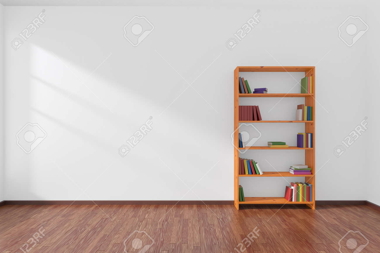 Interni minimalista di stanza bianca e vuota, con pavimento in ...