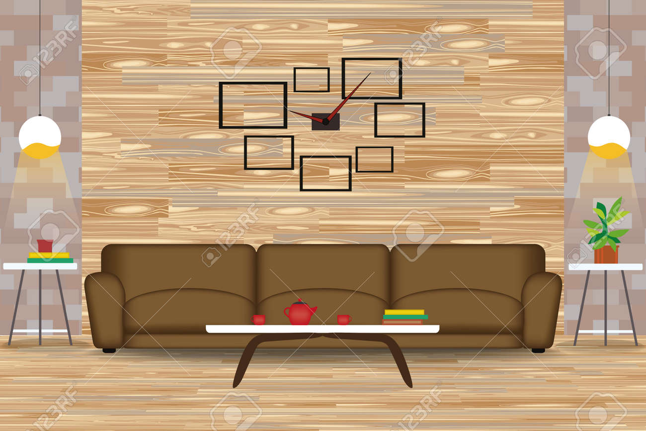 Stile moderno interior design vector illustration.sofa davanti ... Lampadari in legno moderni