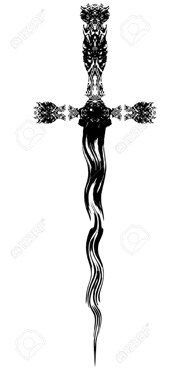 Tribal-Tattoos 6447783-b-w-clip-art-kris-dagger-style-sword-Stock-Photo-tattoo-tribal-sword