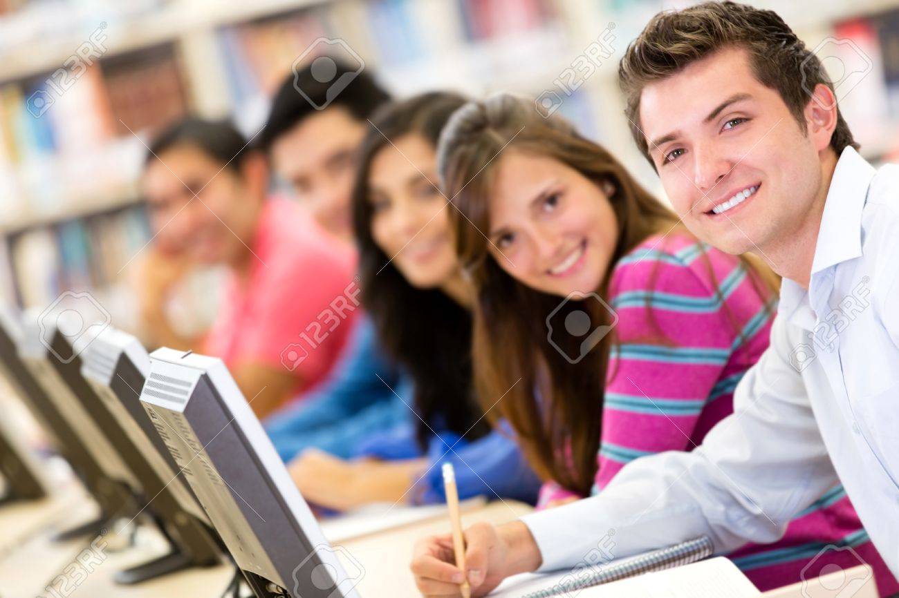 Computer students smiling