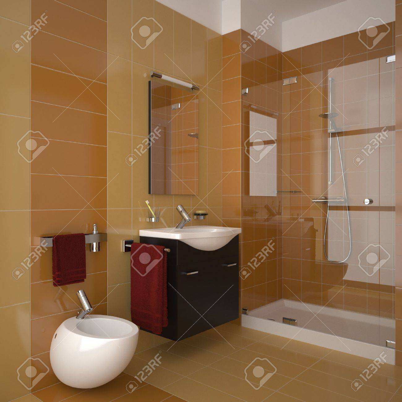 Baño moderno con azulejos de naranjas fotos, retratos, imágenes y ...
