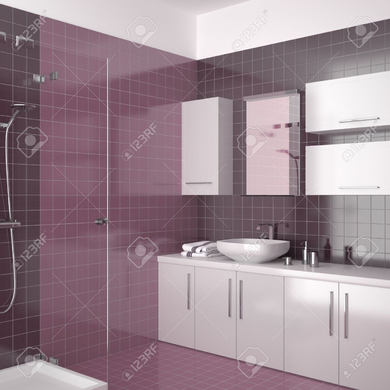 Baño moderno con azulejos púrpuras fotos, retratos, imágenes y ...