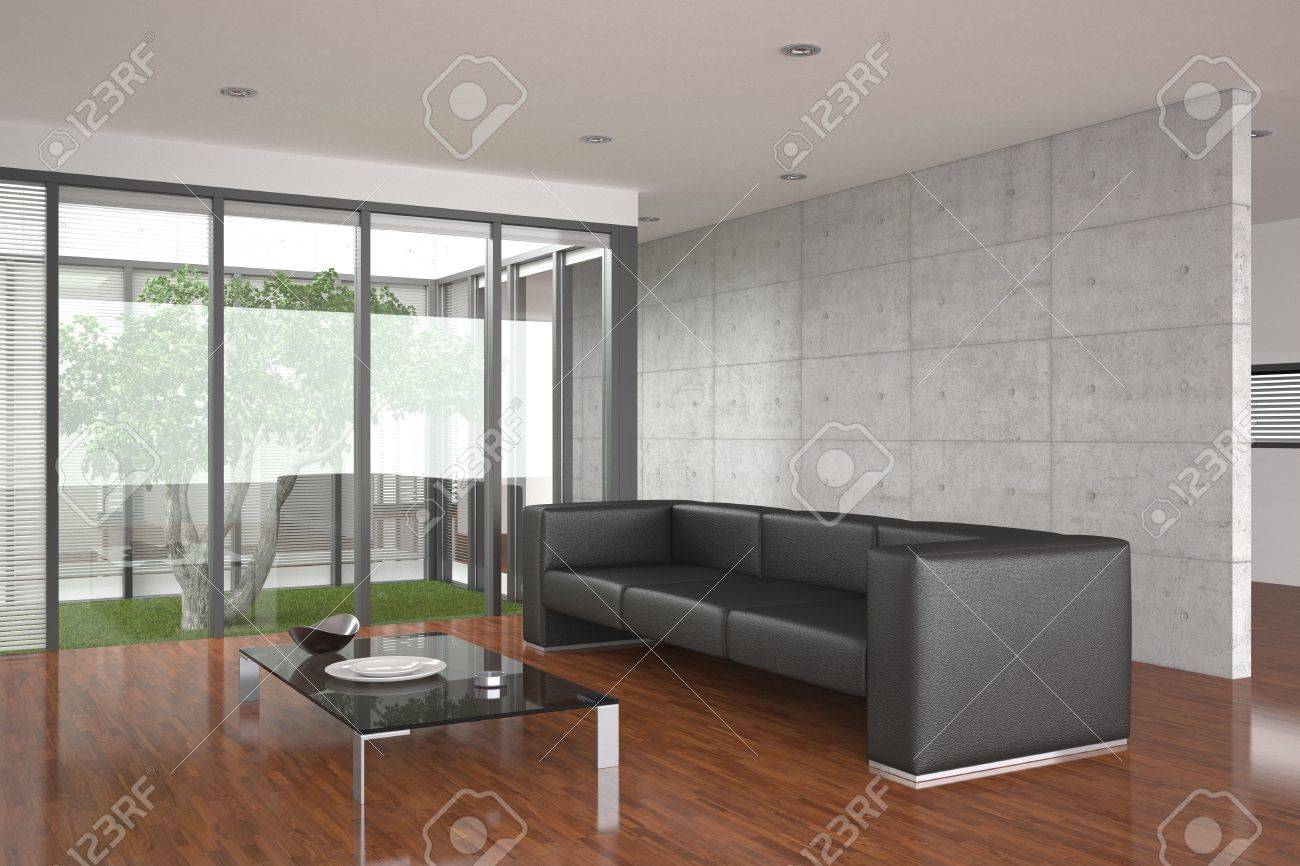 Salon moderne avec parquet: salon contemporain amenager. photo ...