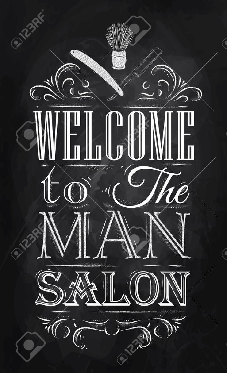 Poster barbershop welkom aan de man salon in een retro stijl en ... Slaapkamer donker meubilair