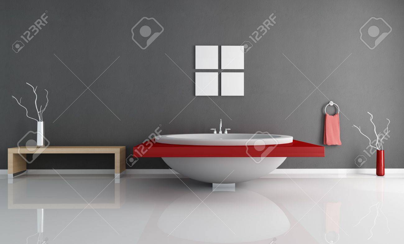 Salle de bains moderne minimale avec mode blanc et rouge arrondir ...
