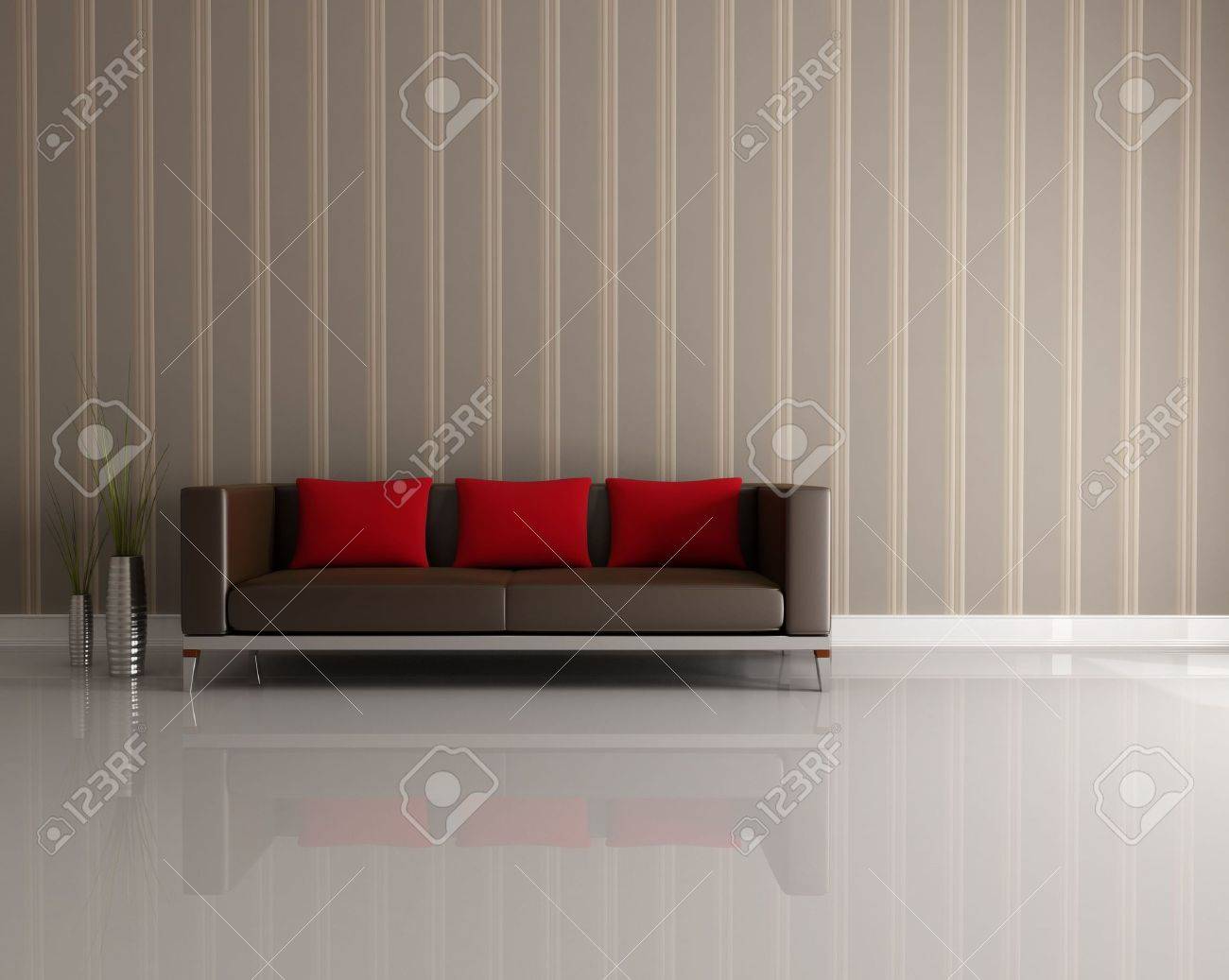 Bruin en rood bank in een modern interieur royalty vrije foto ...