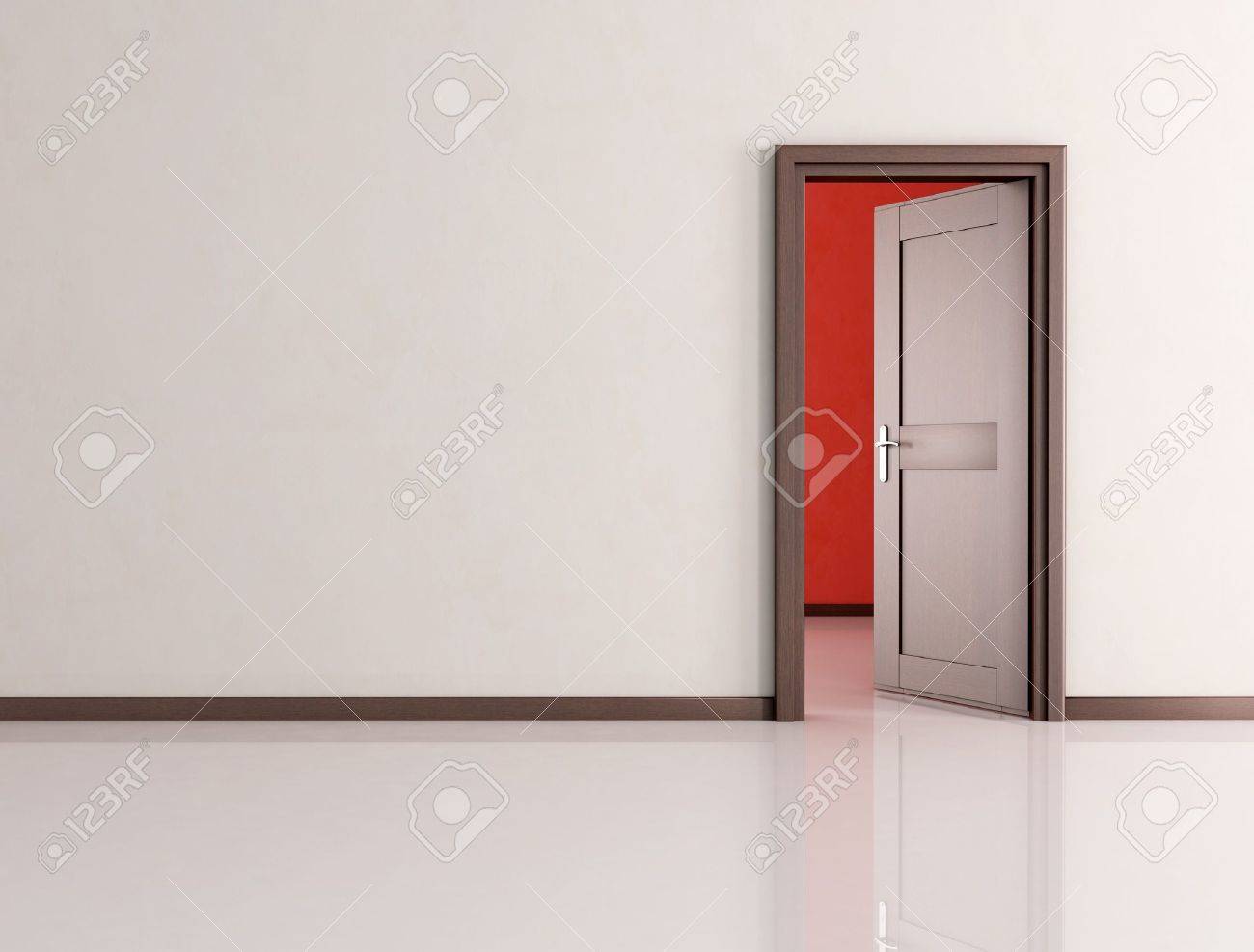 Blanc chambre vide avec open en bois porte rendu banque d'images ...
