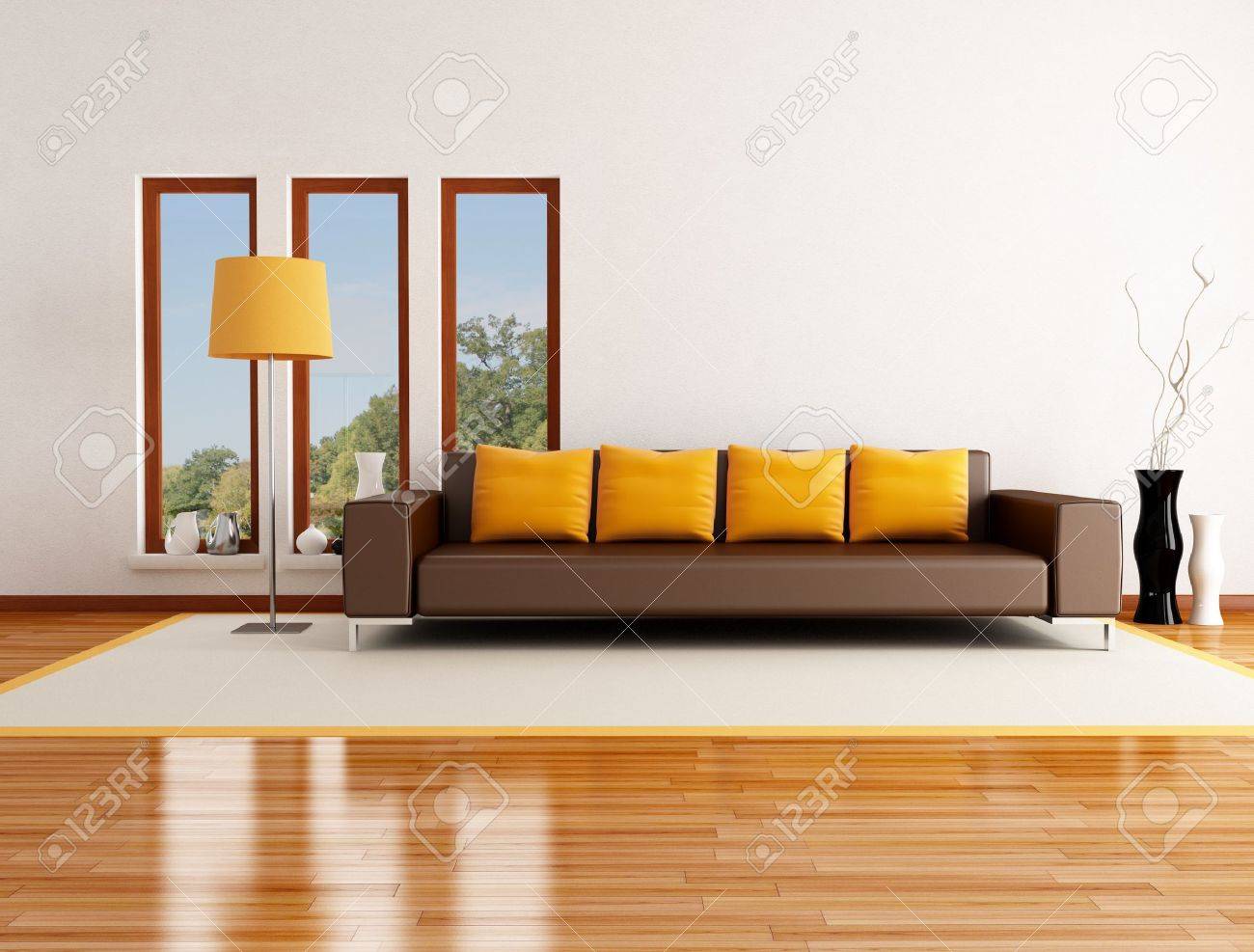 Moderne wohnzimmer in einem landhaus rendering das bild auf hintergrund ist ein mein foto