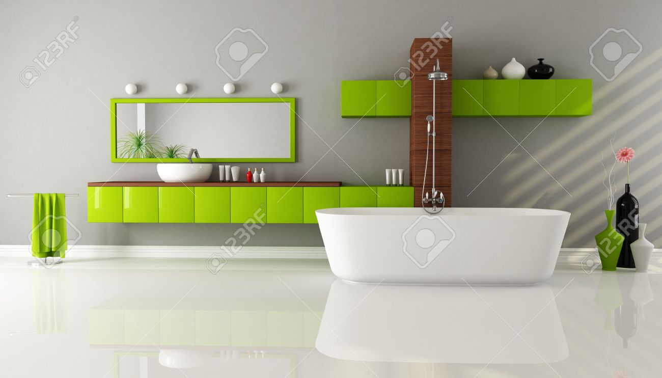 Salle de bain moderne avec baignoire de lavabo et douche rendu ...