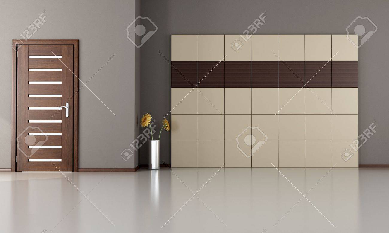 Chambre vide avec porte fermée moderne en bois et panneaux ...
