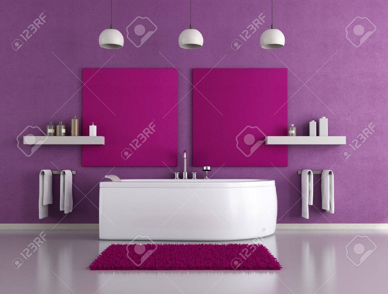 Cuarto de baño moderno con bañera morado blanco fotos, retratos ...