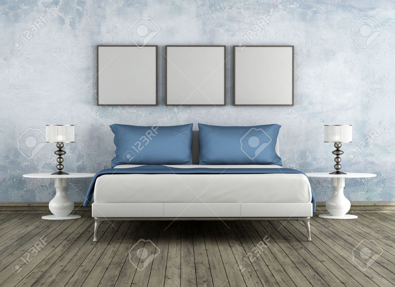 Modern bad in a vintage room rendering stock photo, picture and ...