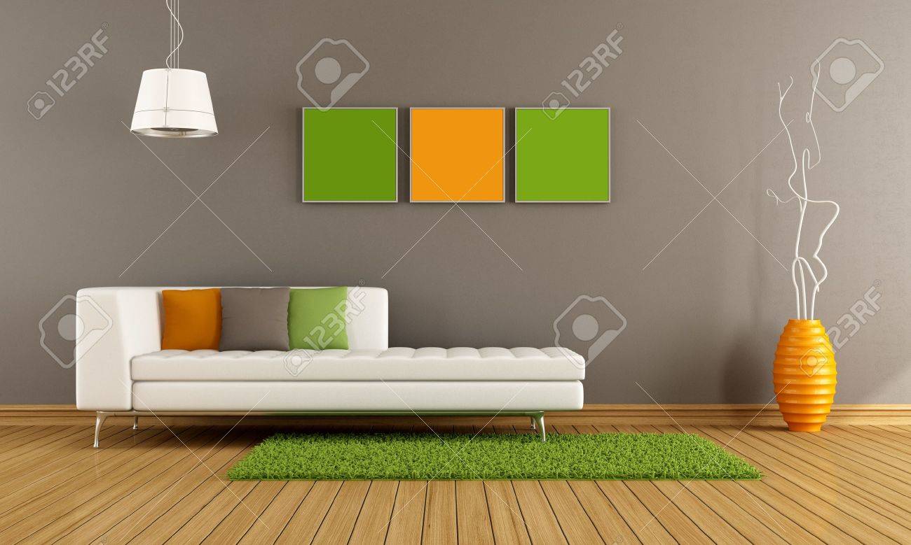 Moderne wohnzimmer mit weiãÿen couch und bunte kissen rendering lizenzfreie bilder 18812933