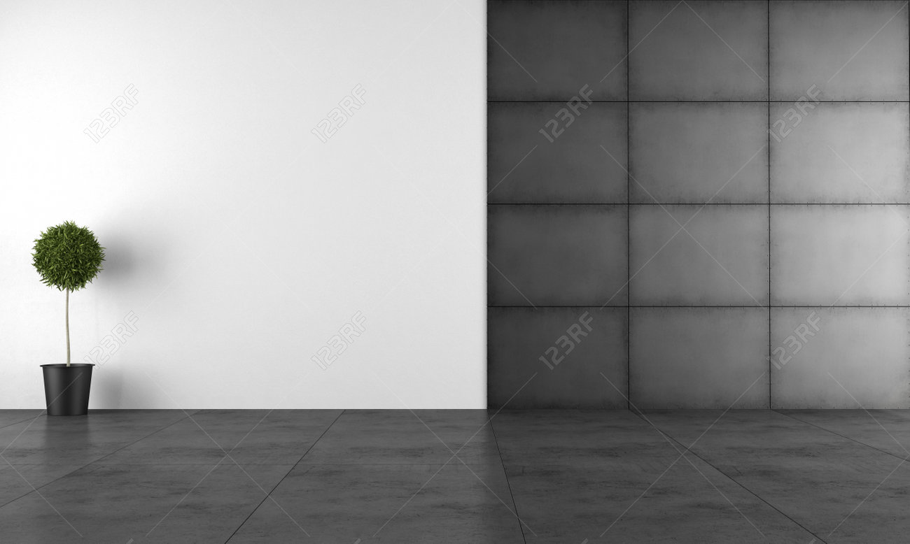 Chambre moderne noir et blanc avec panneau de fer et plancher de ...