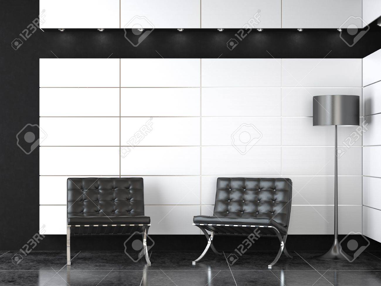 Interior design der modernen rezeption barcelona mit zwei stühlen ... Schwarz weiss zimmer