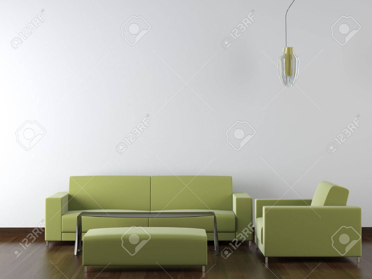 Binnenkant ontwerp van moderne groene woonkamer meubilair tegen ...