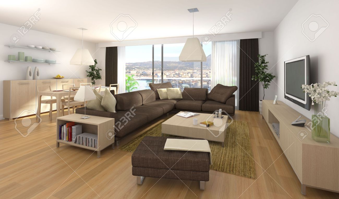 Interieur design sc̮̬ne van modern appartement met woonkamer en ...