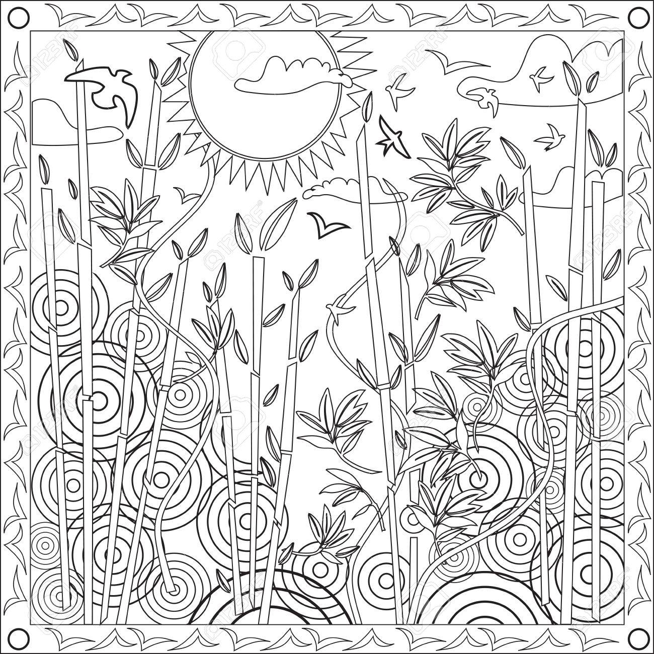 Coloring Pages Bamboo Coloring Pages page coloring book for adults square format japanese bamboo design vector illustration sunset stock vector