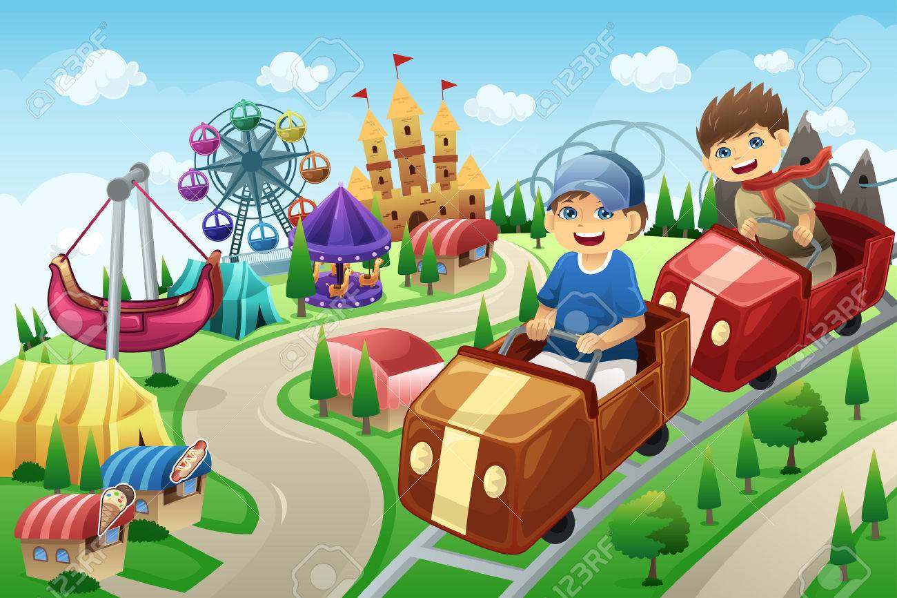 Clip Art Amusement Park Clipart a vector illustration of kids having fun in an amusement park stock 26934040