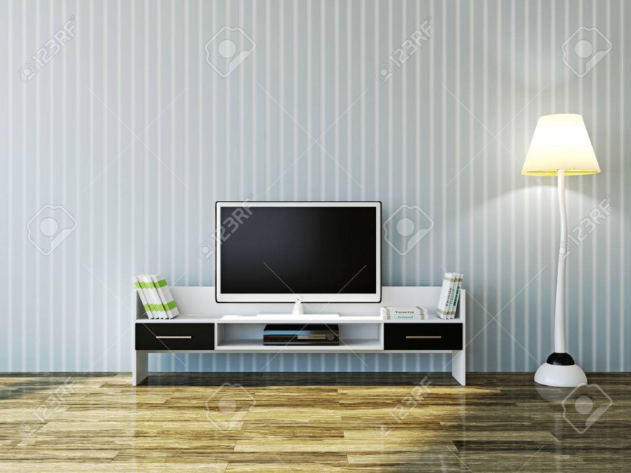 Wit tv en een plank bij de muur royalty vrije foto, plaatjes ...