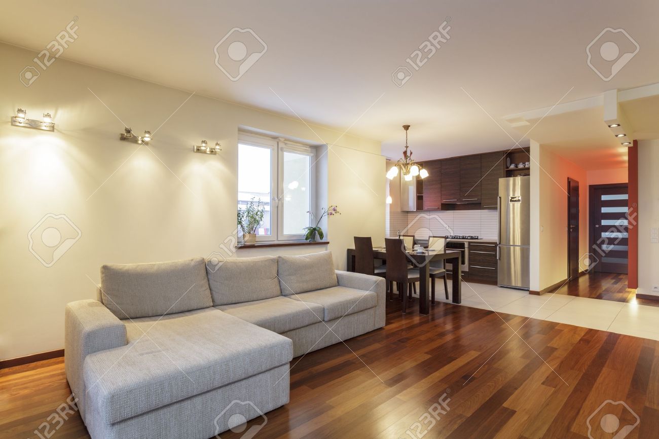 Ruim appartement woonkamer en keuken in modern huis royalty ...