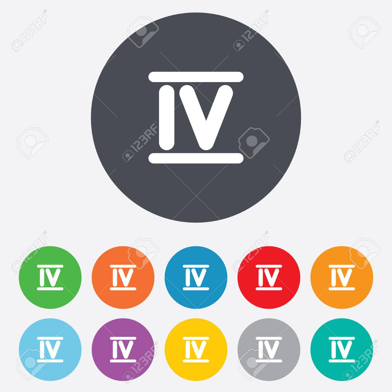 Worksheet Roman Numerals Four roman numeral four sign icon number symbol round colourful 11 buttons