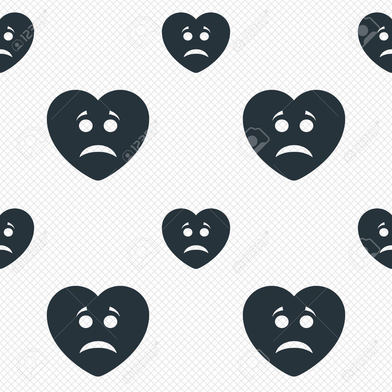 Foto de archivo , Triste signo icono cara del corazón. Tristeza símbolo depresión de chat. Líneas de la cuadrícula Perfecta textura.