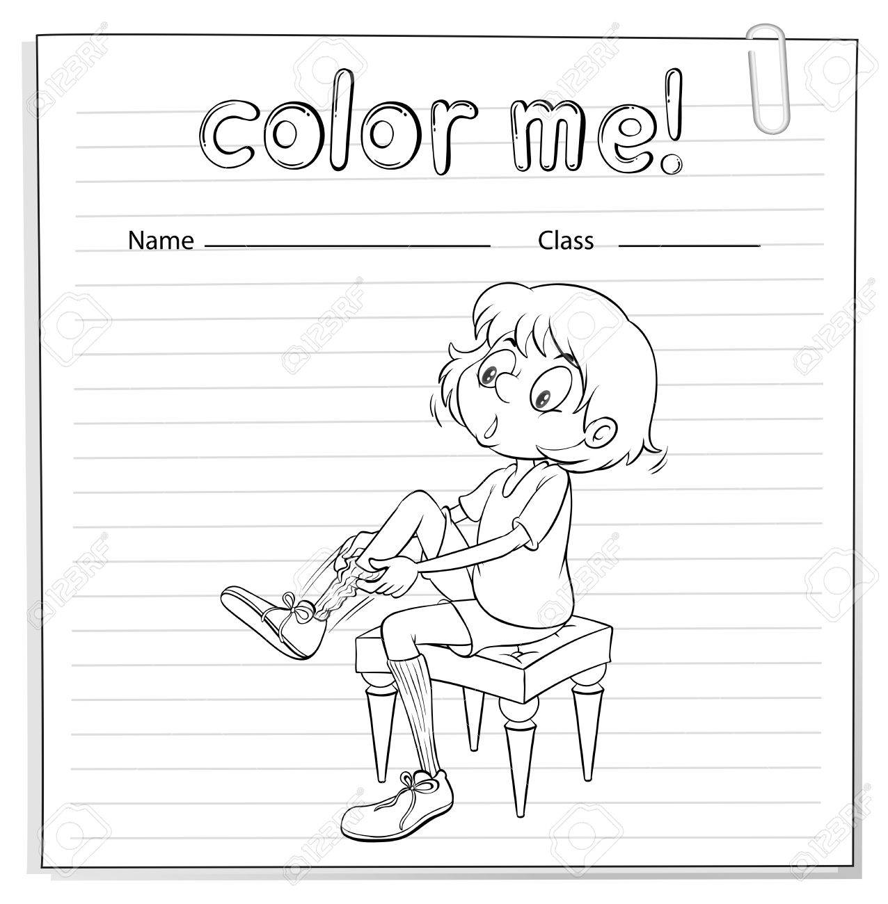 worksheet Vector Worksheet coloring worksheet with a girl pulling her sock on white background stock vector 37450589