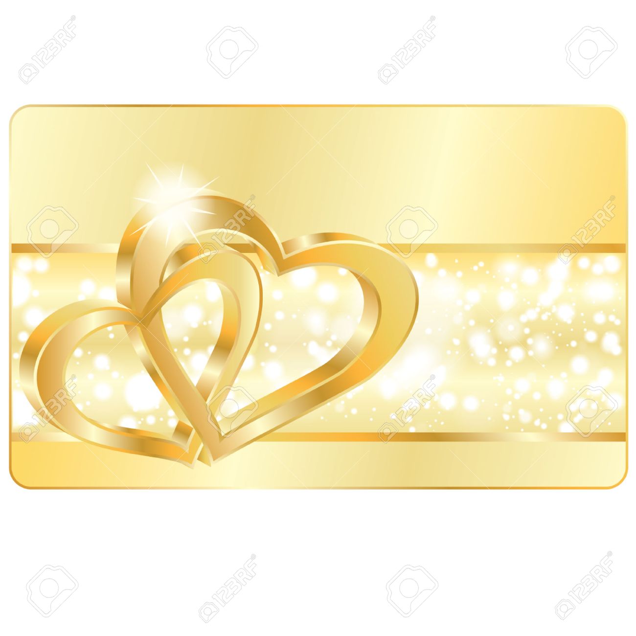 joyas de oro Tarjeta con anillos de boda corazón, ilustración vectorial de amor Vectores