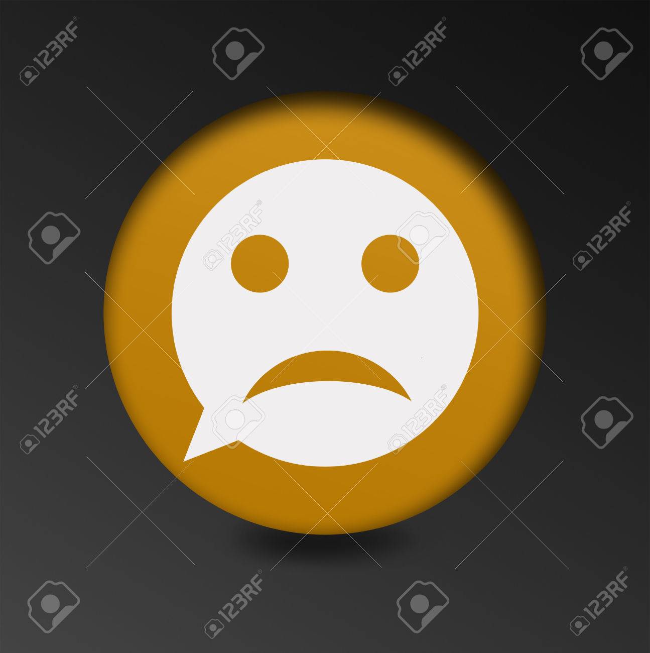 Foto de archivo , Triste signo icono cara. Tristeza símbolo depresión de chat. Burbuja del discurso botón redondo. el concepto de mal humor en el chat