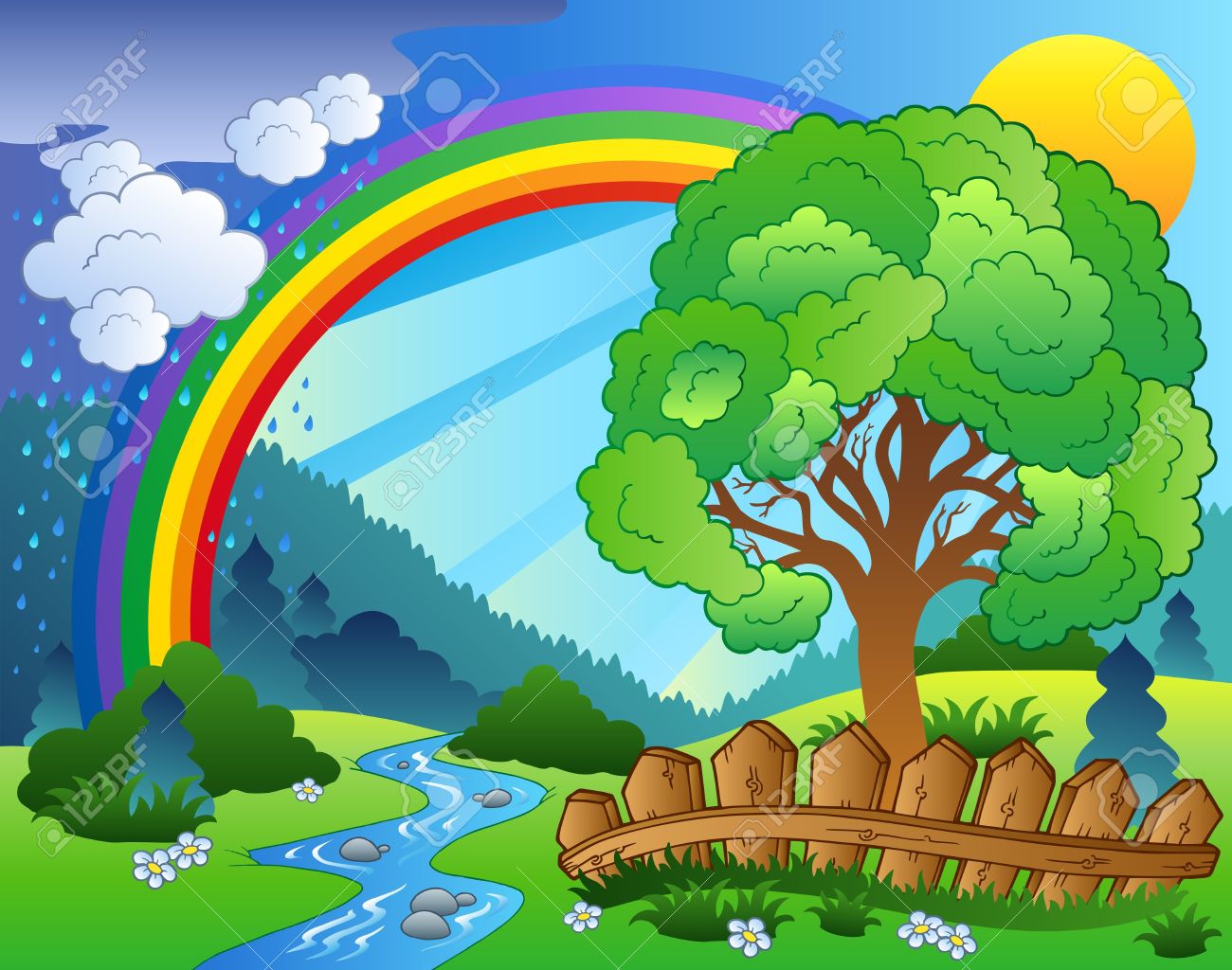 Cliparts Landscape with Rainbow