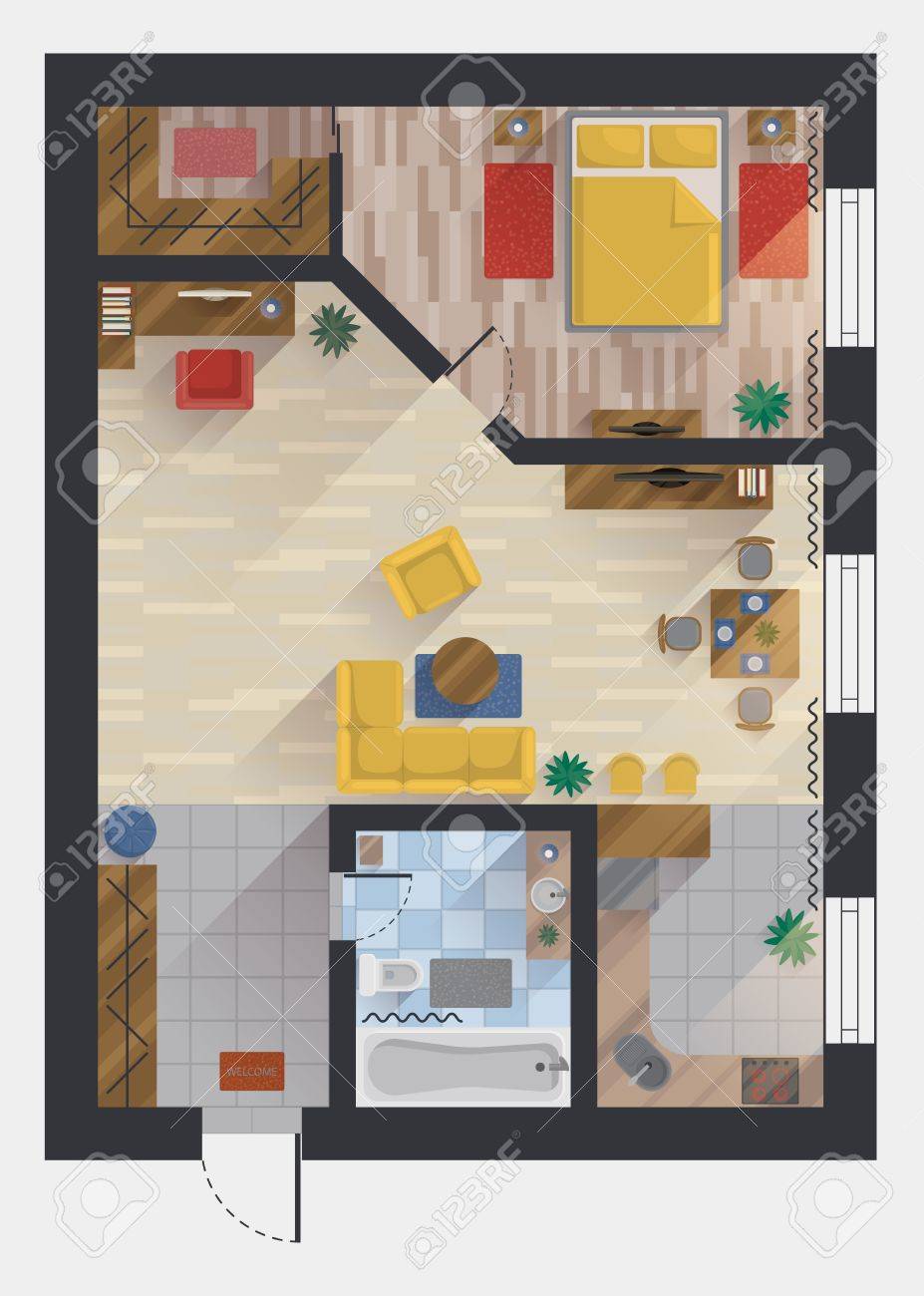 Wohnung oder wohnung haus oder grundrissgestaltung draufsicht planung oder der gestaltung studio und schlafzimmer