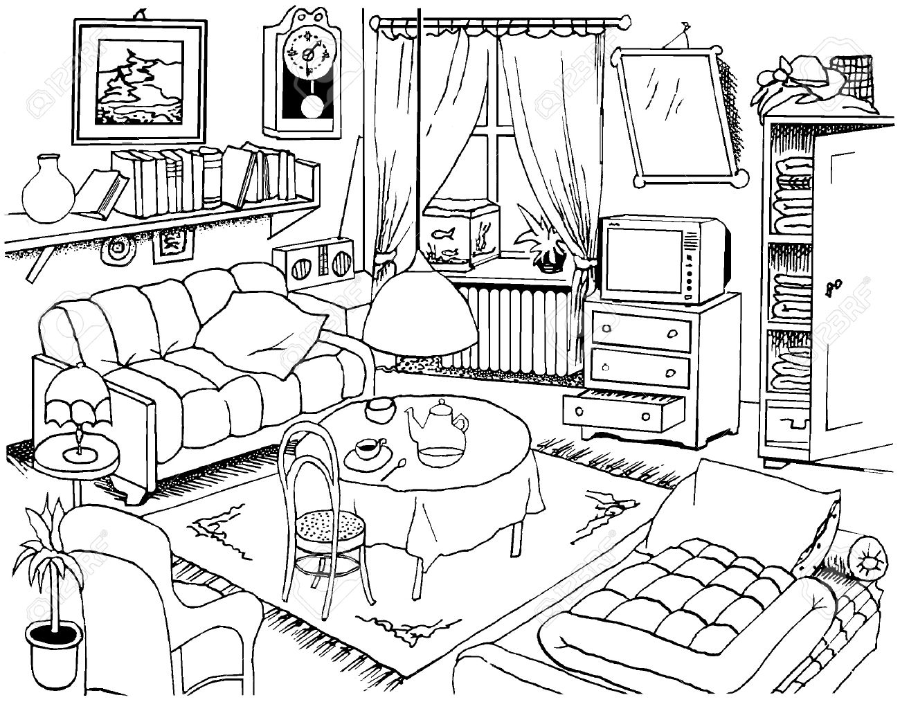 Living Room Living Room Drawing 1000 images about perspective rooms on pinterest one point vector hand made ink drawing illustration there are all objects which in the living room room