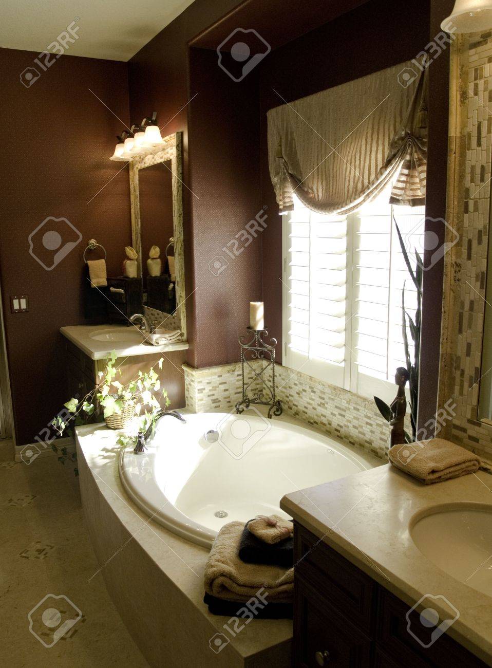 Salle de bains richement conçue de maître de chambre à coucher ...