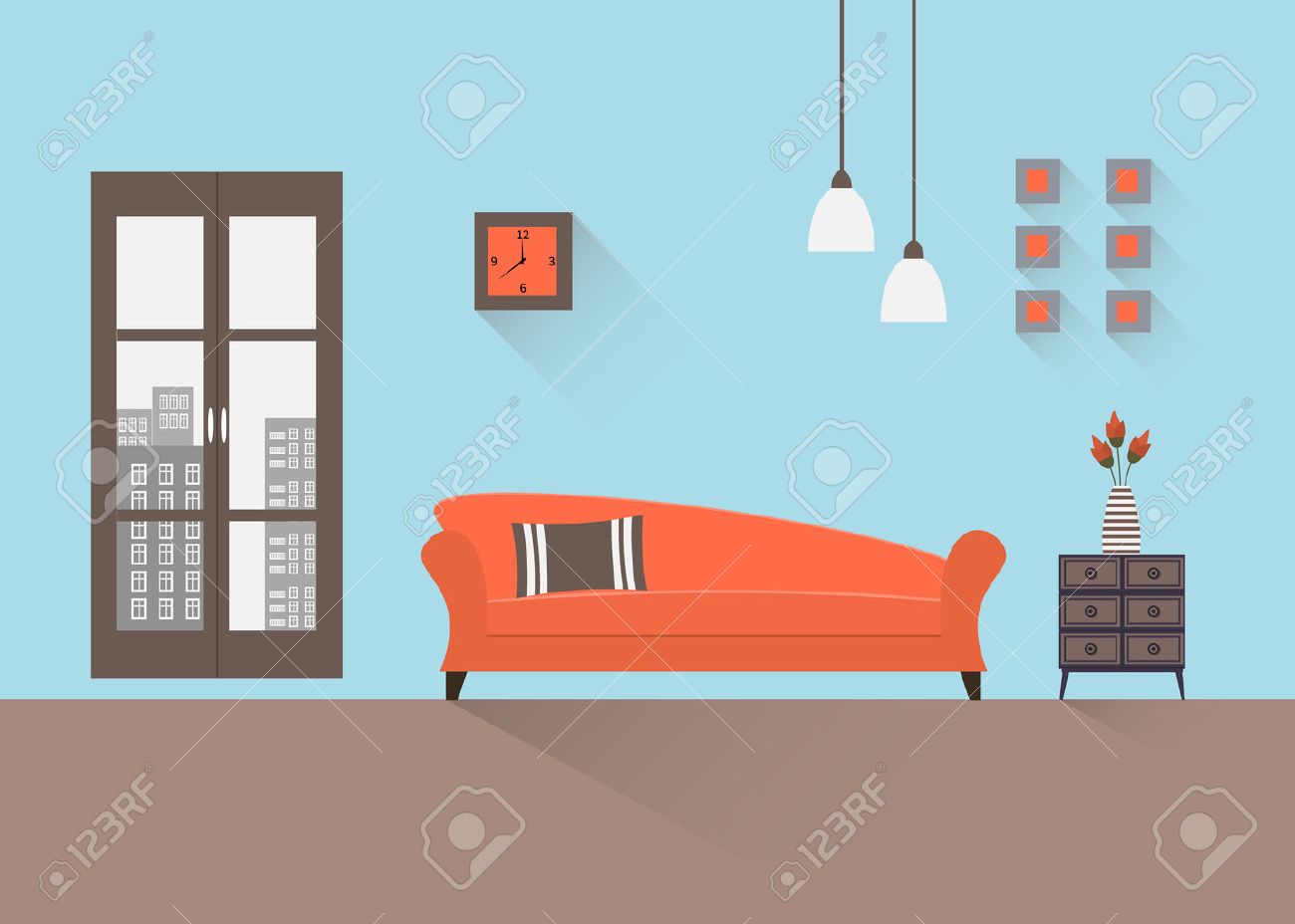 Wohnzimmer couch fenster lizenzfreie vektorgrafiken kaufen: 123rf