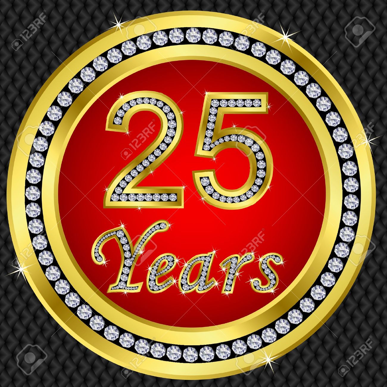 25 años bodas de oro icono de feliz cumpleaños con diamantes, ilustración vectorial Foto de