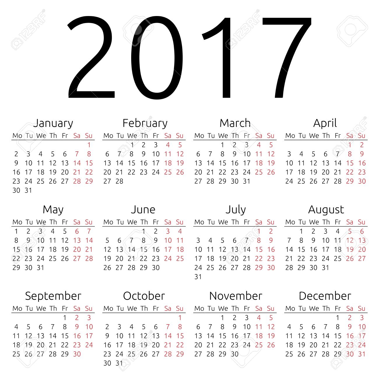 Simple 2017 year calendar, EPS Simple 2017 year calendar, EPS