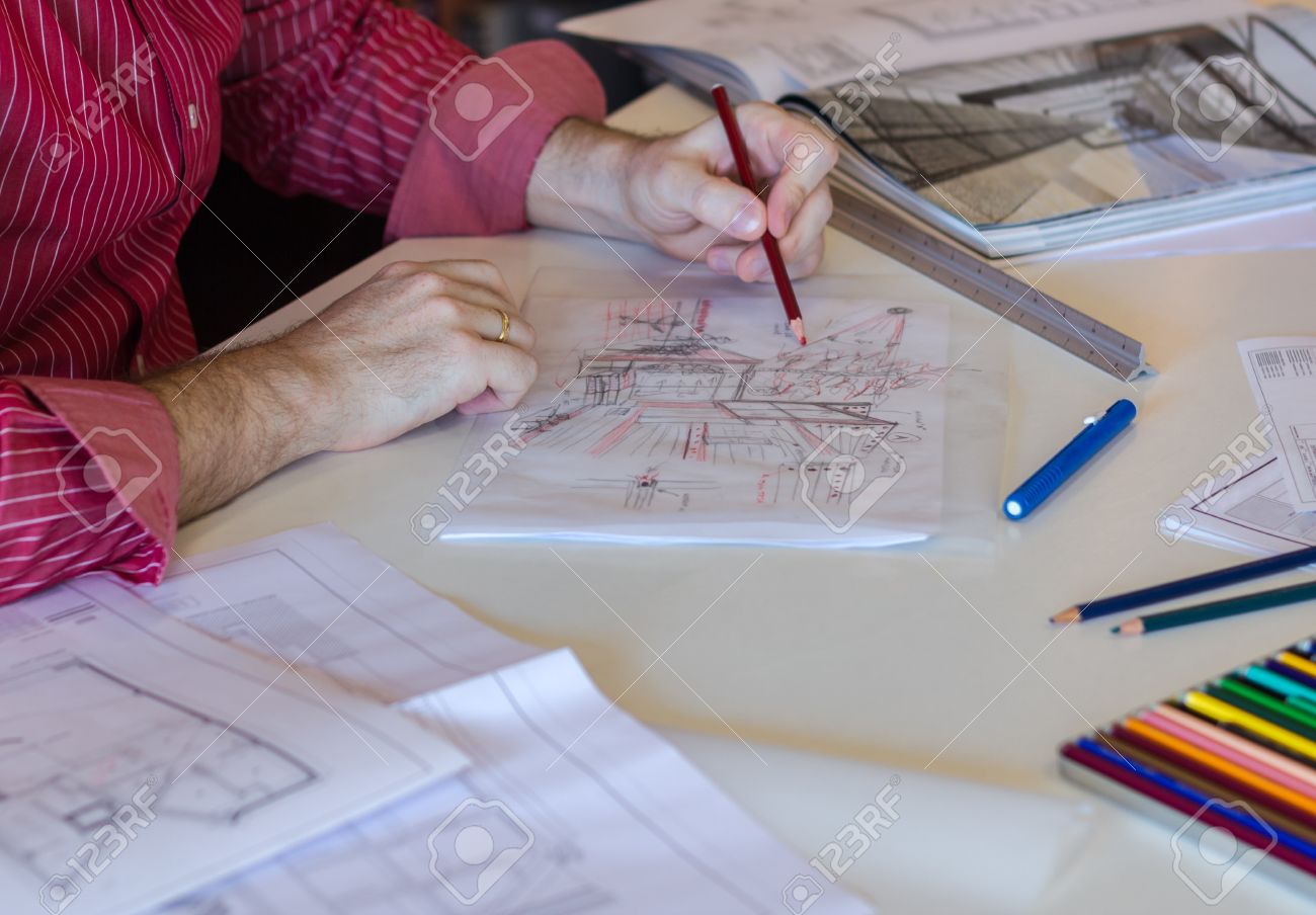 Architecte ou bussines croquis jeune homme dessin fait à la main ...