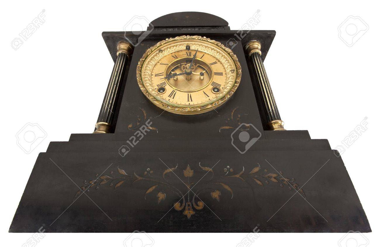 Orologio antico con numeri romani dal basso isolato su sfondo ... Orologio antico