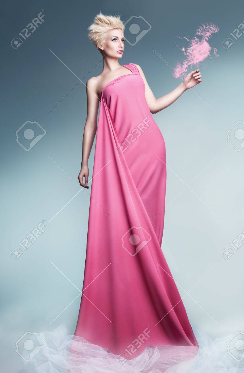 Model Wearing Pink Dress