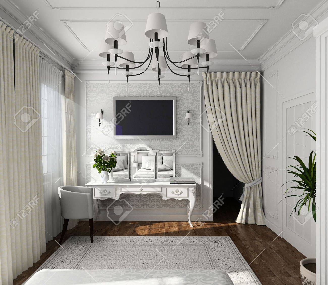 Classic design of interior. badroom. 3d render. stock photo ...