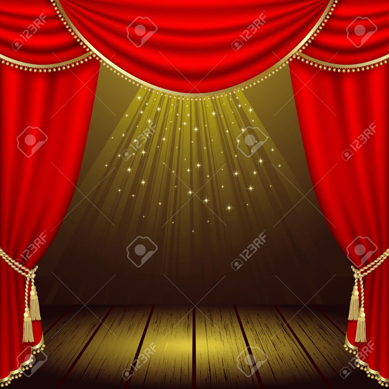 Theater podium met rood gordijn royalty vrije cliparts, vectoren ...