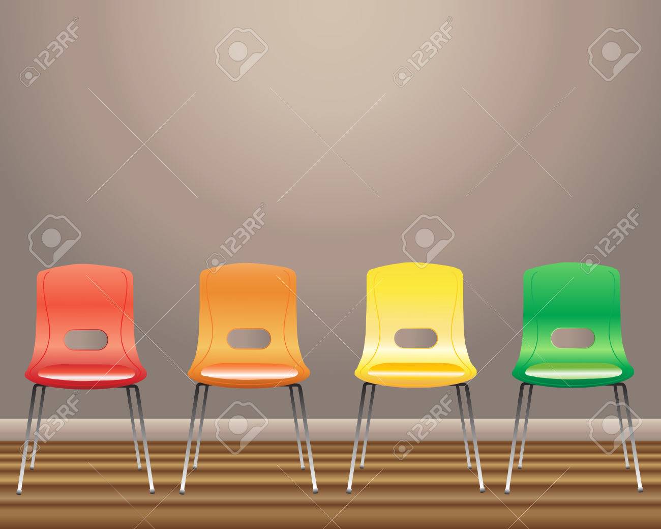 Une illustration de quatre chaises de salle d'attente en rouge ...