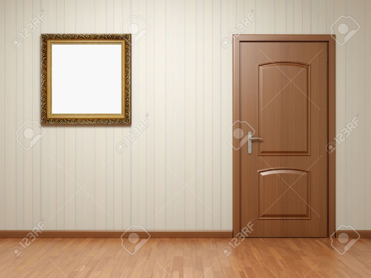 Chambre vide avec porte en bois et trame sur papier peint à ...