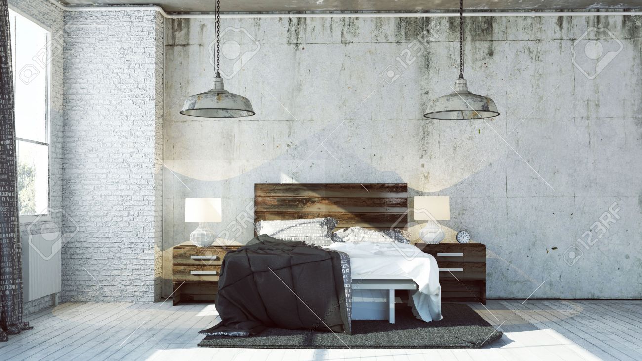 Chambre rendu en style industriel banque d'images et photos libres ...