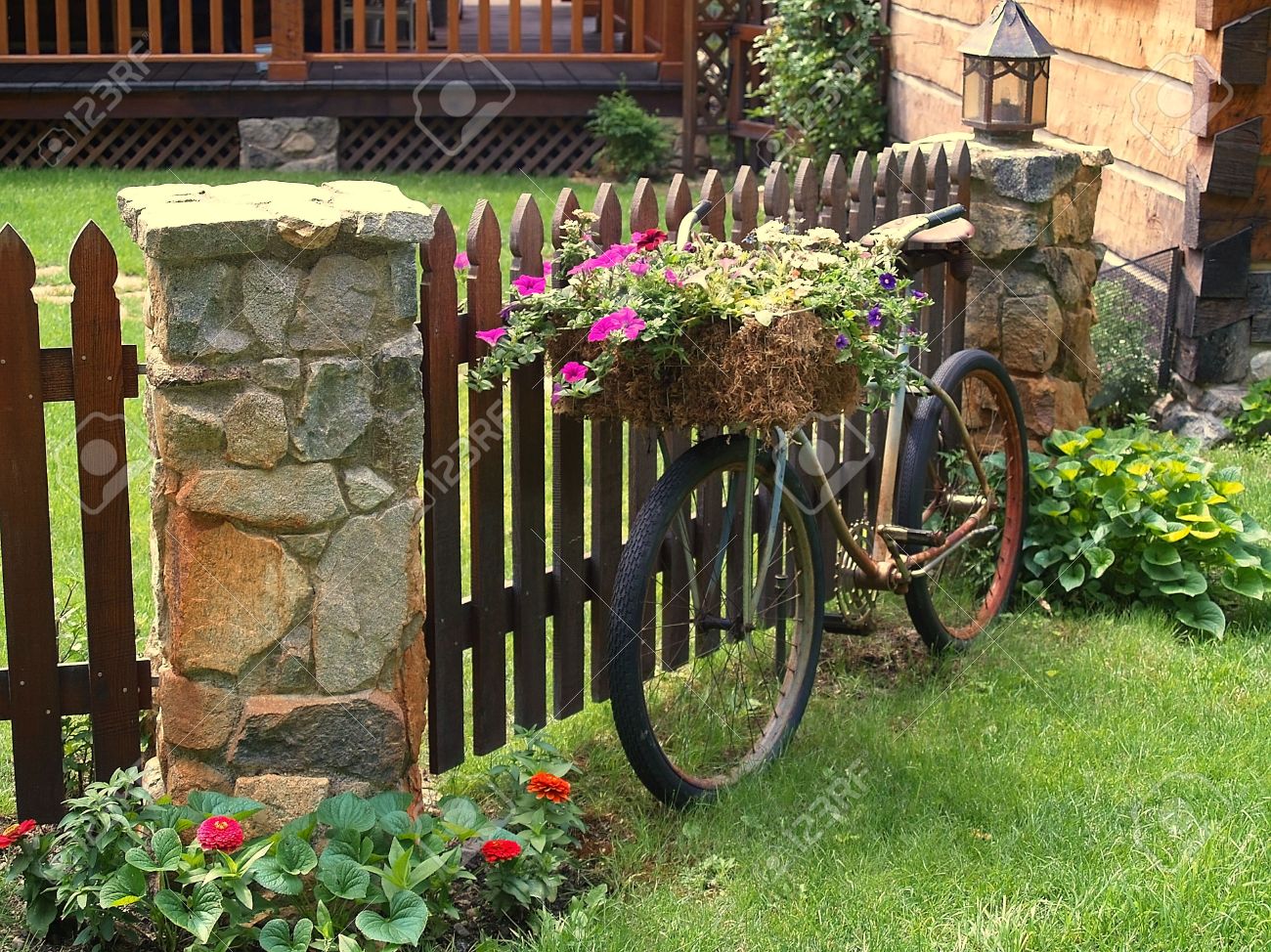 An old bicycle turned into a planter at stehekin at lake chelan ...