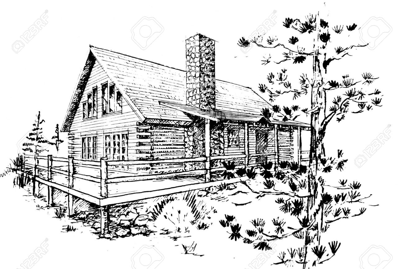 Hand Drawn Sketch Of Modern Log House Design rchitectural Design ... Hand Drawn Sketch Of Modern Log House Design rchitectural Design ... - ^