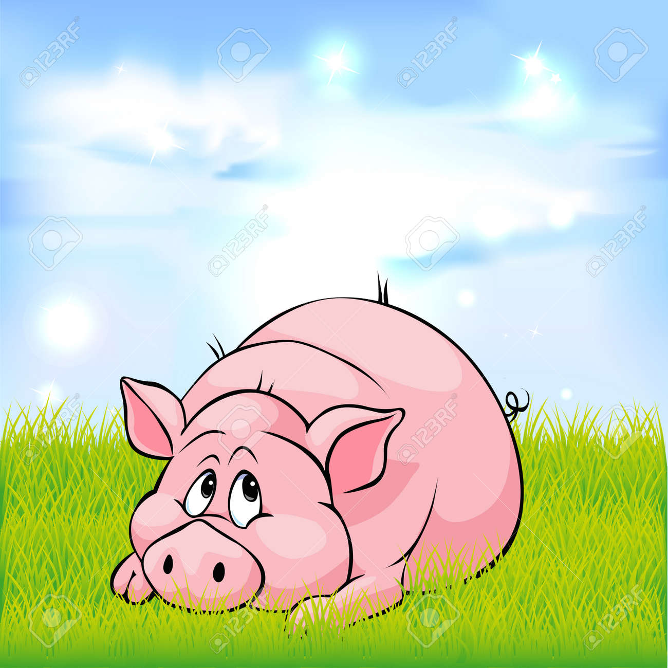 bonjour a tout le monde 36535347-dessin-anim-cochon-portant-sur-l-herbe-verte-illustration-vectorielle-Banque-d'images