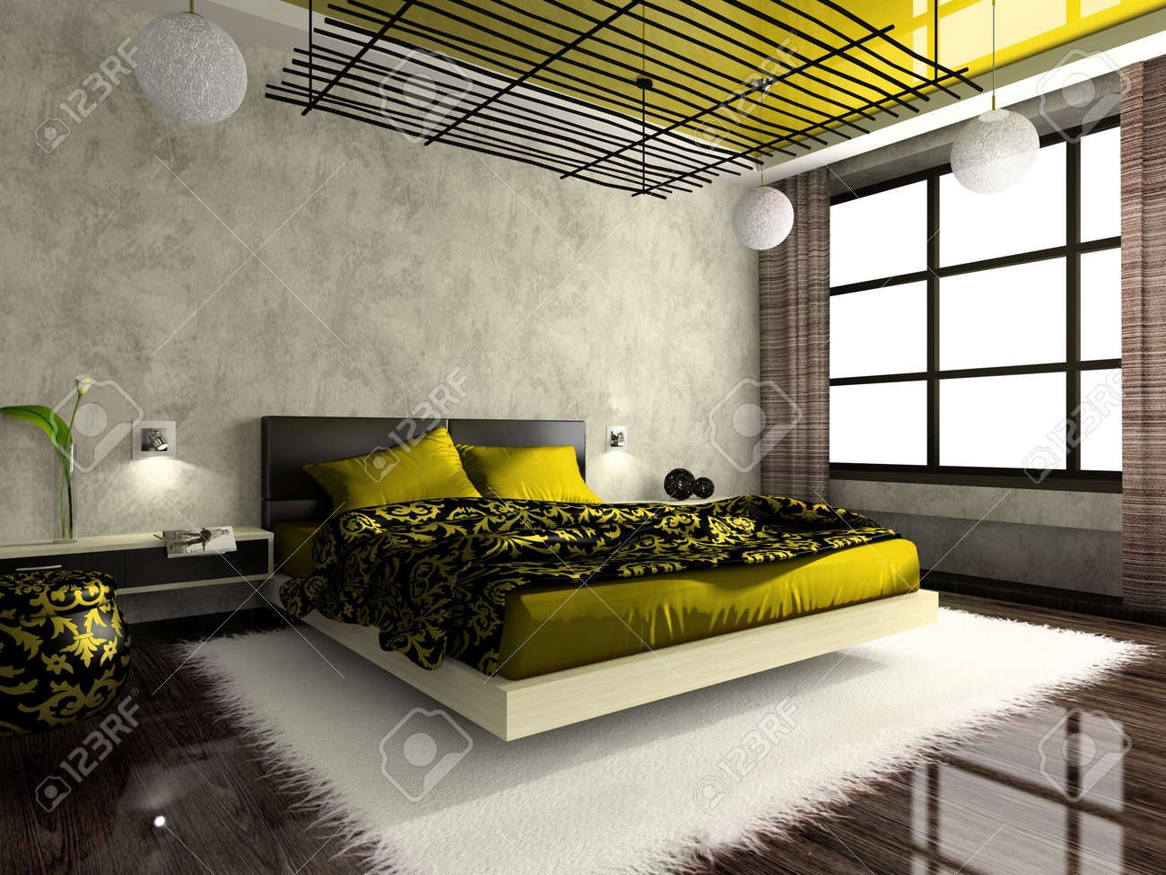 Luxueuze interieur van de slaapkamer in een groene kleur. foto in ...