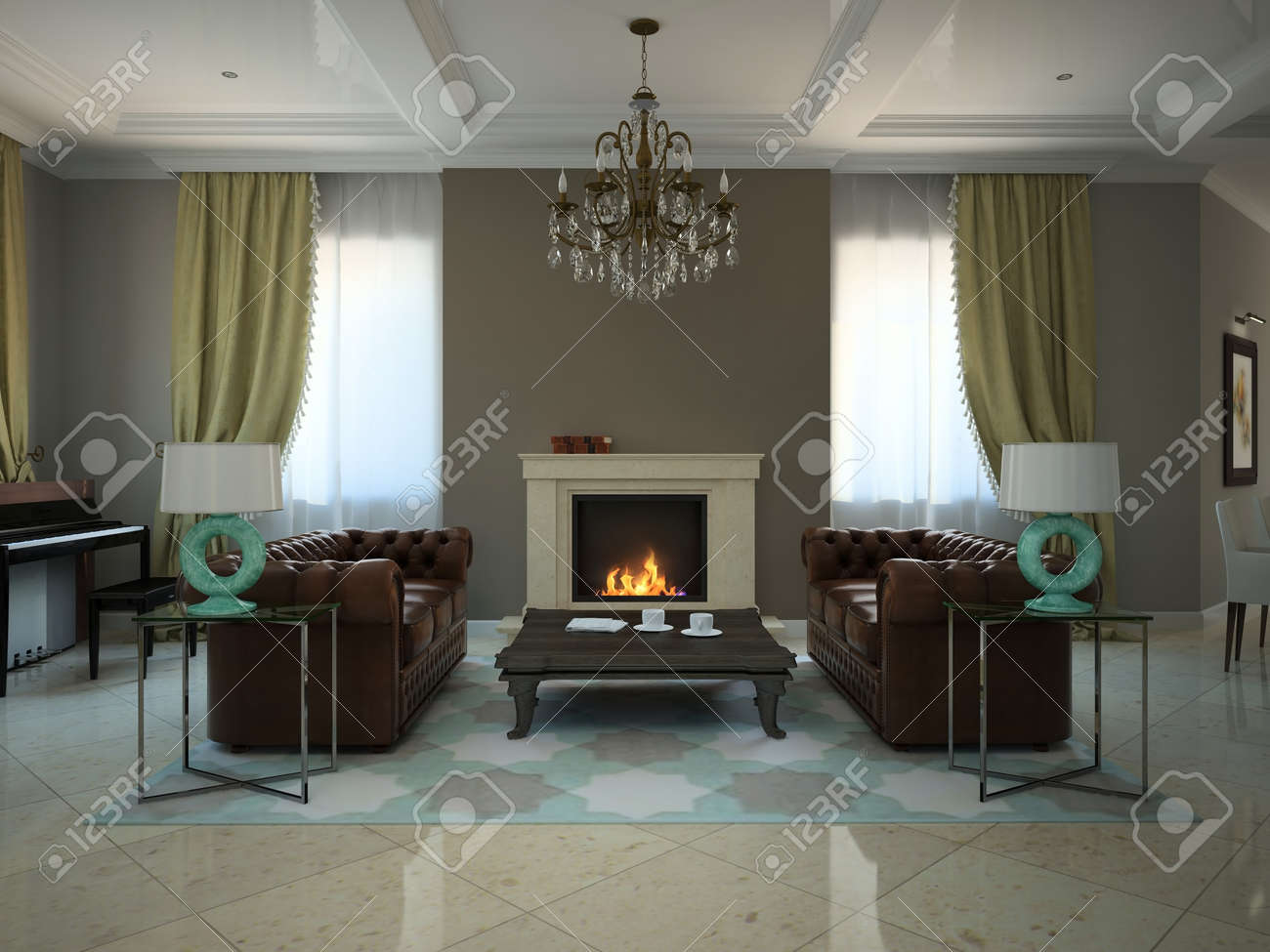 Living-room In The Modern Country-house 3D Stock Photo, Picture Living-room In The Modern Country-house 3D Stock Photo, Picture